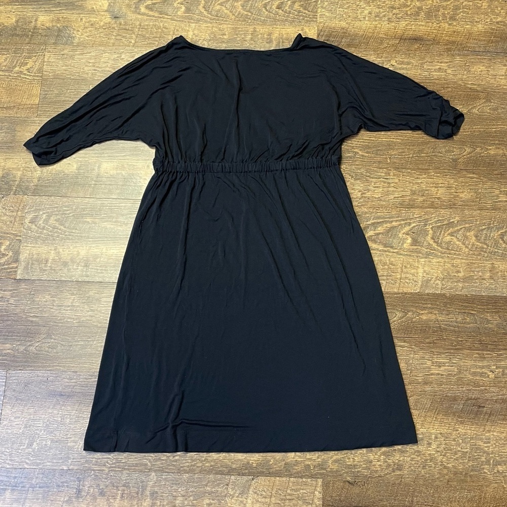 Soma Black Elastic Drawstring Dress Soft 3/4 Sleeves Women’s Medium V Neck - Picture 4 of 13